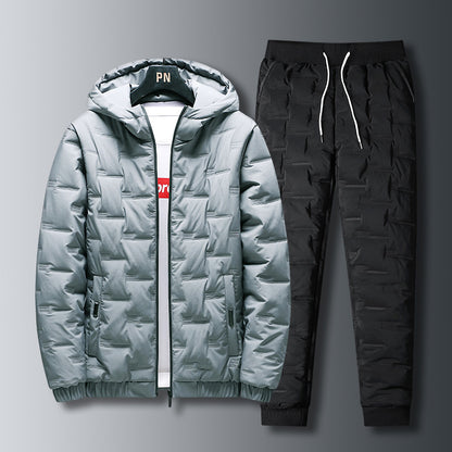 Loom & Soul™ Men’s Down Padded Suit Set – Hooded Winter Jacket & Matching Pants for Warmth and Style