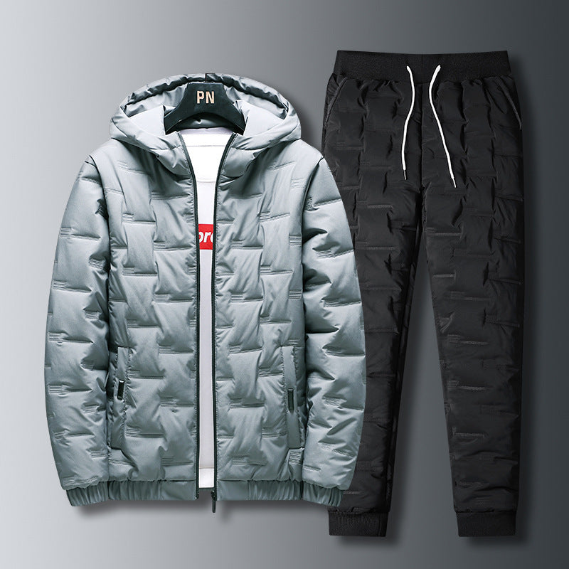 Loom & Soul™ Men’s Down Padded Suit Set – Hooded Winter Jacket & Matching Pants for Warmth and Style