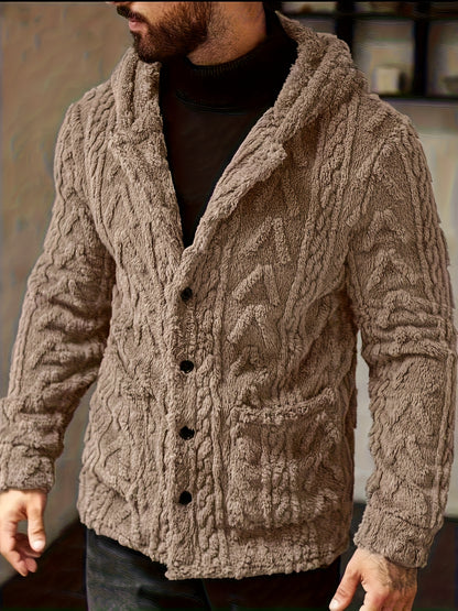 Men’s Teddy Fleece Hooded Jacket – Cozy Button-Up Winter Cardigan