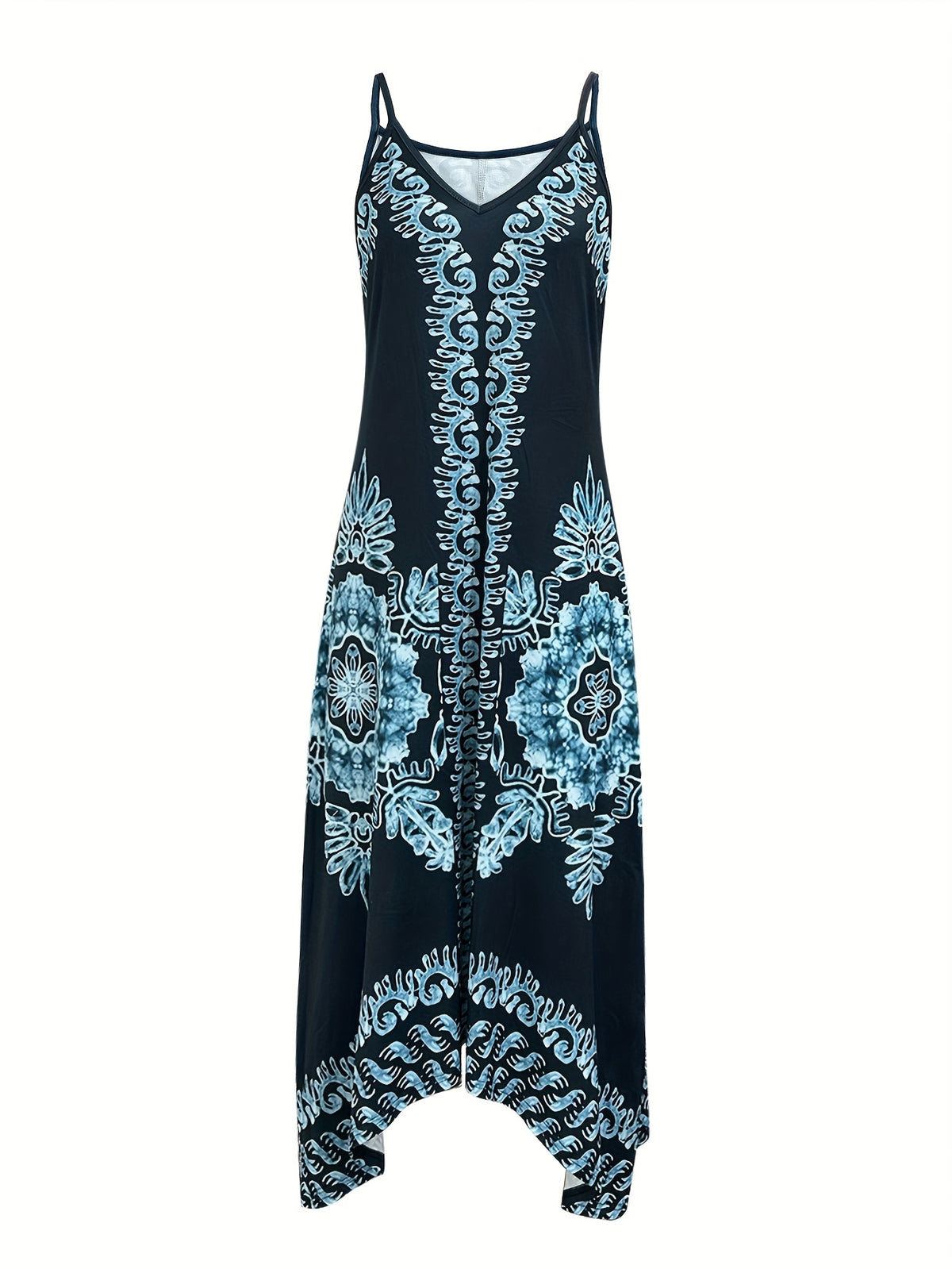 Robe longue bohème à fleurs – Robe d'été décolletée à fines bretelles