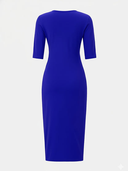 Robe midi moulante à encolure bateau – Robe élégante à manches courtes et coupe ajustée