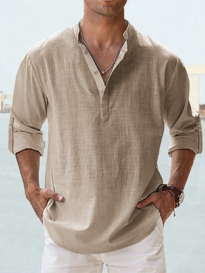 Men’s Stand Collar Sports Shirt – Loose Fit Breathable Cotton Pullover