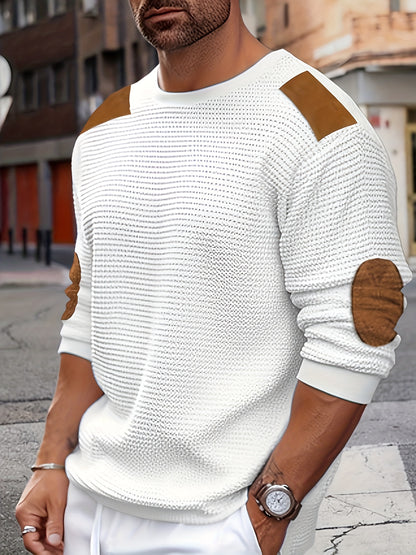 Men’s Waffle Knit Sweatshirt – Color Block Crewneck Casual Pullover