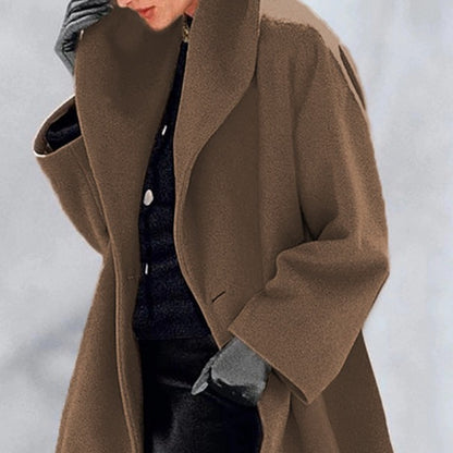 Women’s Loose Woolen Sweater Coat – Casual Round Neck Winter Jacket