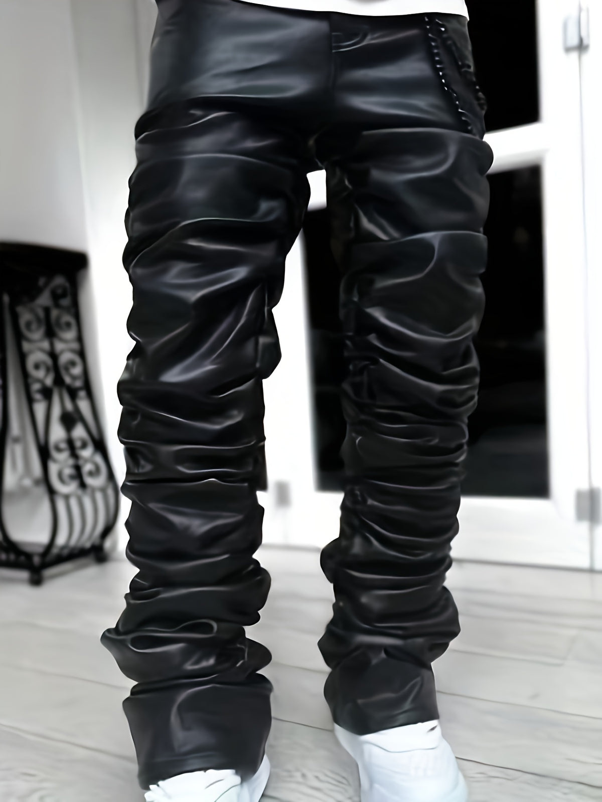 Men’s Casual Long Pants – Loose-Fit Straight-Leg Polyester Trousers