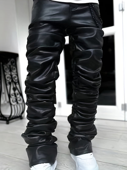 Men’s Casual Long Pants – Loose-Fit Straight-Leg Polyester Trousers