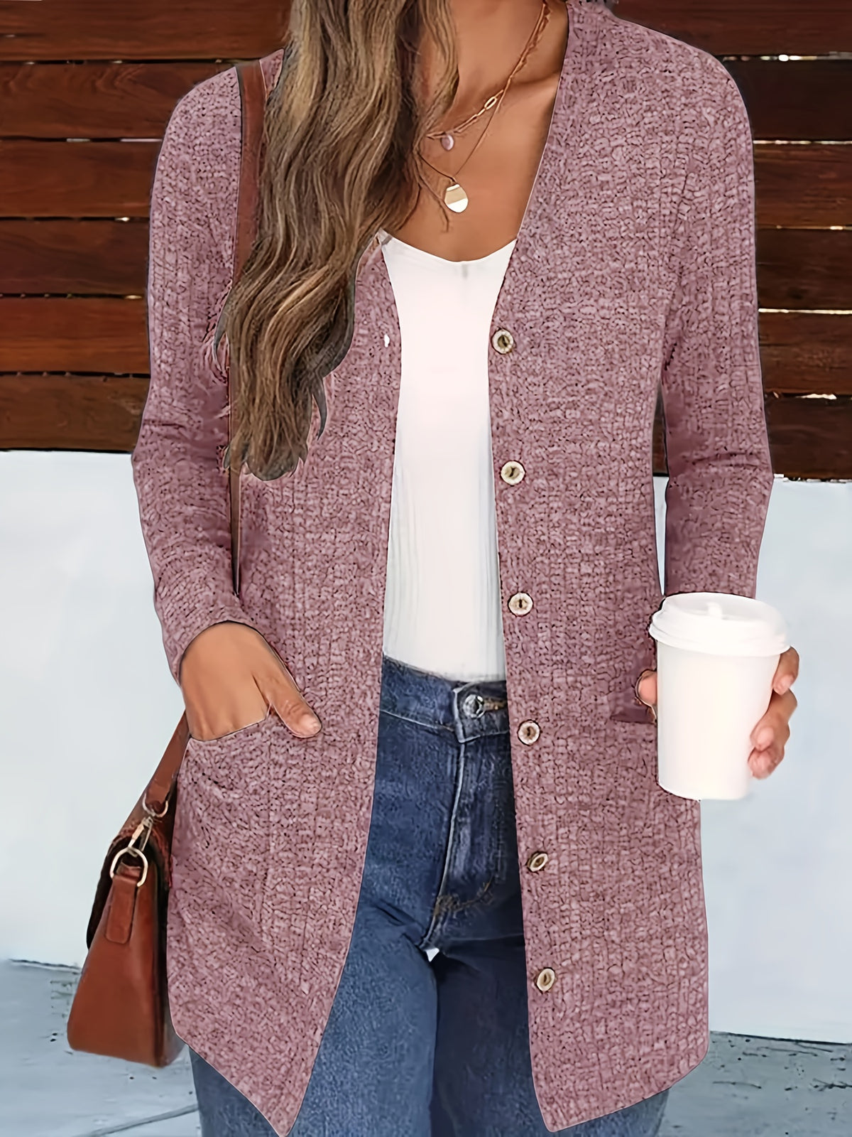 Cardigan élégant col V pour femme – Pull d'automne douillet boutonné