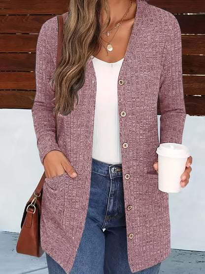 Cardigan élégant col V pour femme – Pull d'automne douillet boutonné
