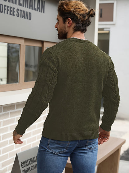 Suéter de punto a rayas para hombre – Suéter suave con cuello redondo y ribete acanalado