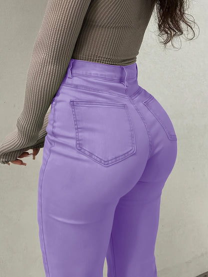 Women’s Vibrant Orange Distressed Flare Jeans – High-Waist Bootcut