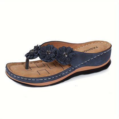 Floral Wedge Flip Flop Sandals – Elegant Platform Summer Shoes