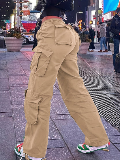 Pantalones cargo retro Y2K para mujer – Cintura alta, pierna ancha, estilo urbano