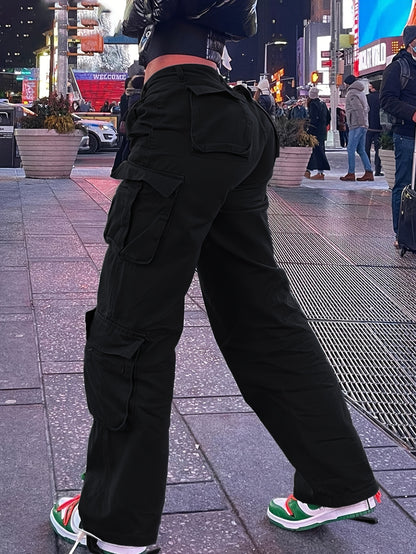 Pantalones cargo retro Y2K para mujer – Cintura alta, pierna ancha, estilo urbano