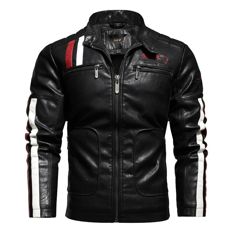 Blouson de moto en cuir pour homme – Coupe ajustée à col montant style aviateur