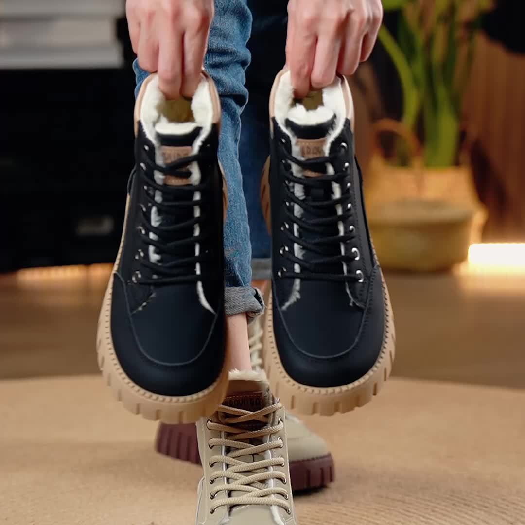 Women’s Fleece-Lined High-Top Ankle Boots – Thick Sole Casual Winter Shoes