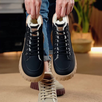 Women’s Fleece-Lined High-Top Ankle Boots – Thick Sole Casual Winter Shoes
