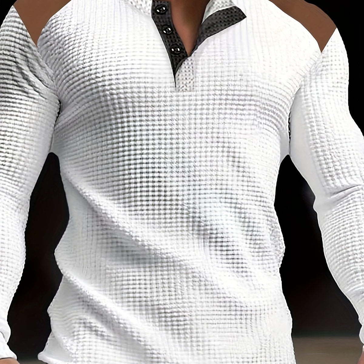 Haut Henley gaufré pour homme – Haut décontracté à manches longues et détails contrastants