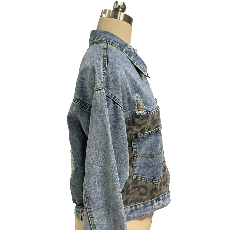 Women’s Cropped Distressed Denim Jacket – Streetwear Button Front