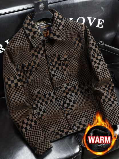 Manteau en PU à carreaux pour hommes – Veste de rue pied-de-poule noir et marron