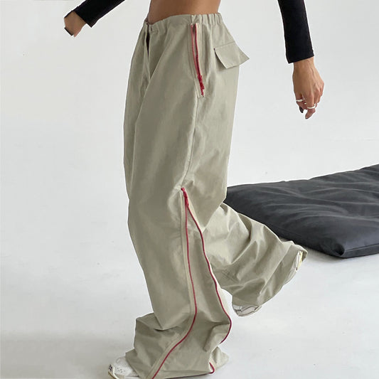 Loom & Soul Women’s All-Matching Loose Trousers – Cotton Low-Waist Wide-Leg Pants with Pocket Design (Khaki)