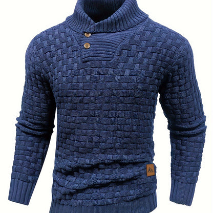 Pull en tricot gaufré pour homme – Grande élasticité avec col à revers