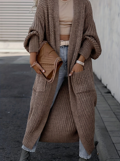 Elegant Deep V-Neck Ribbed Cardigan – Women’s Fall/Winter Knit Sweater