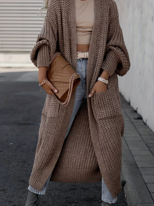 Elegant Deep V-Neck Ribbed Cardigan – Women’s Fall/Winter Knit Sweater
