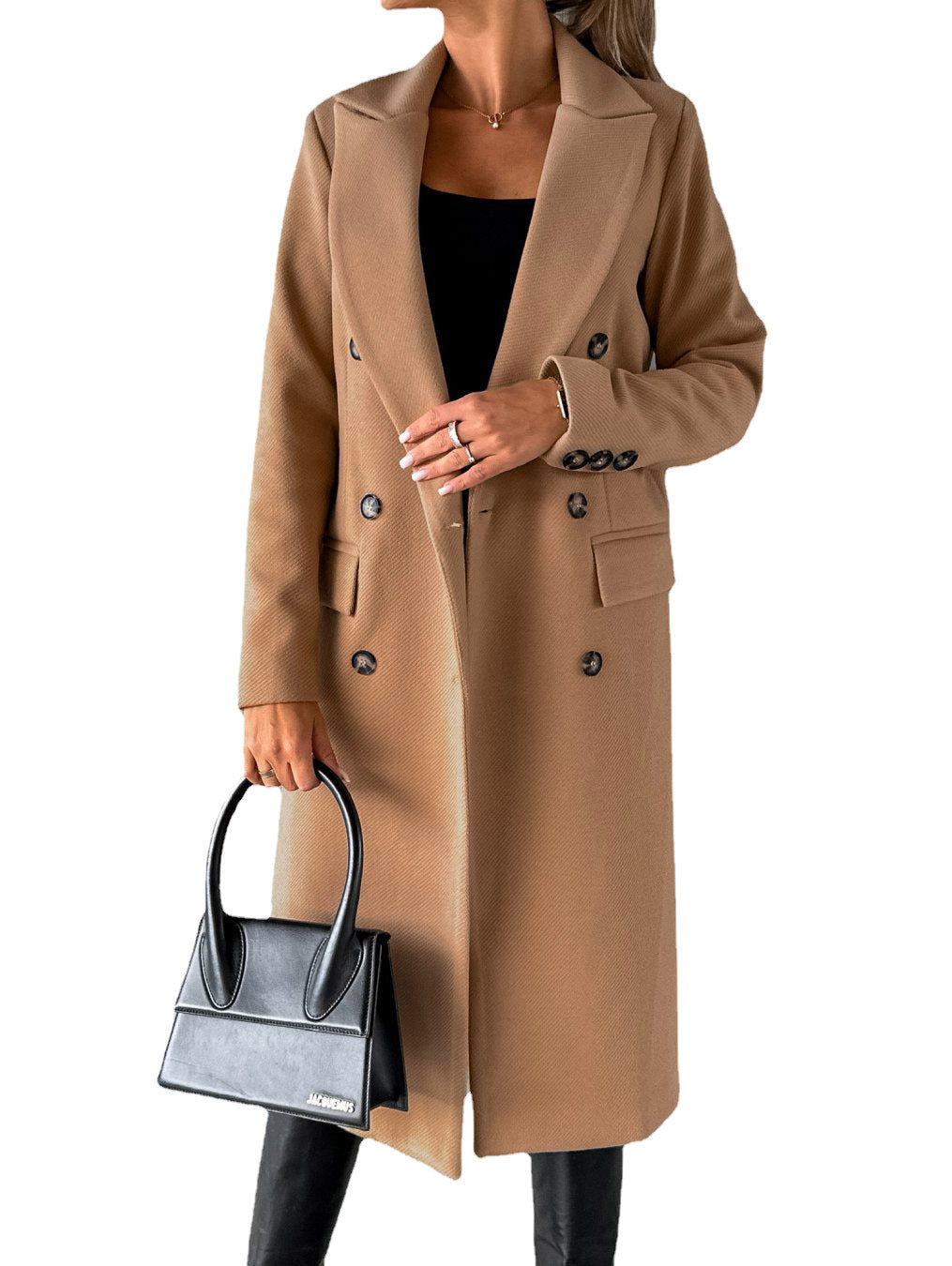 Manteau long à revers croisé Loom & Soul™ – Veste d'hiver longue et ajustée pour femme pour un style urbain chic et sans effort