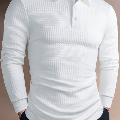 Men’s Summer Jacquard Lapel Shirt – Slim Fit Short Sleeve Polo
