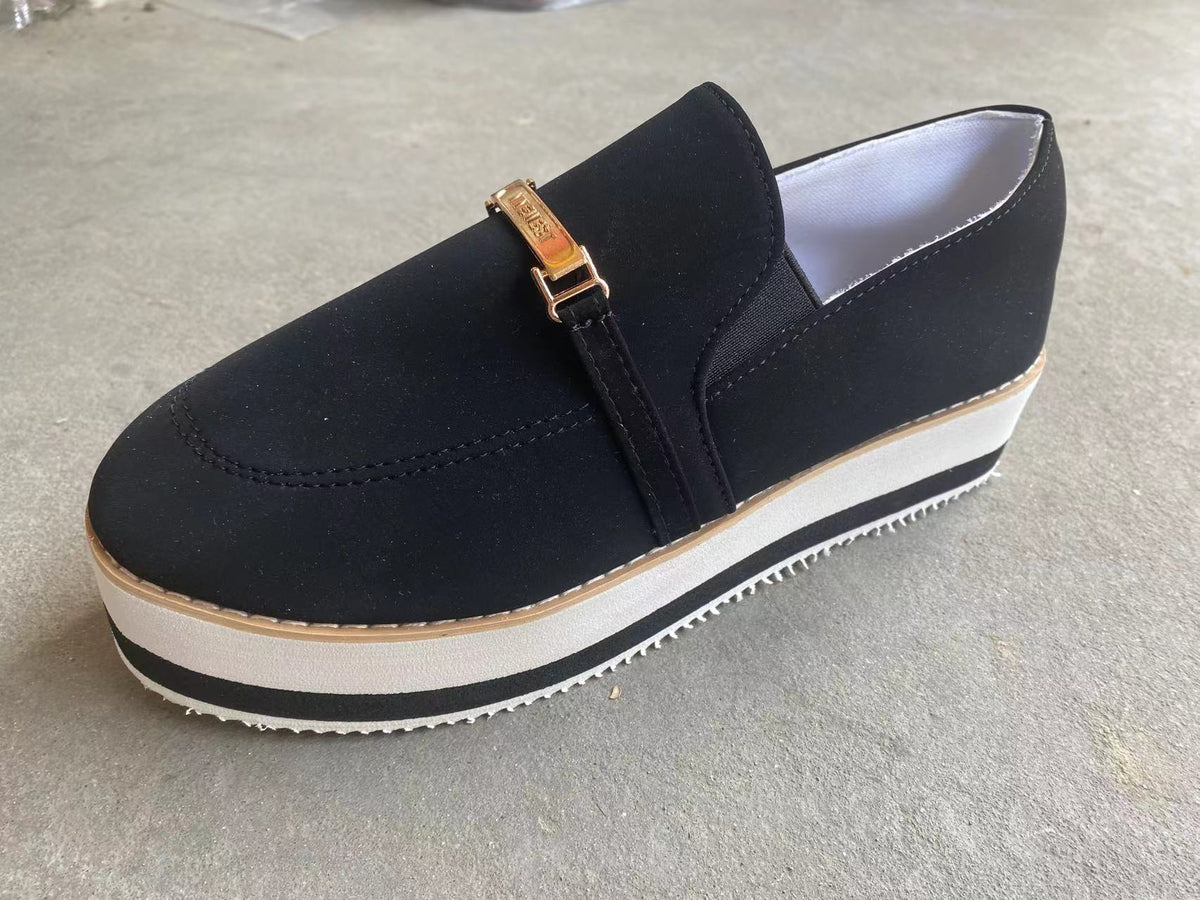 Loom & Soul™ Women’s Slip-On Platform Sneakers – Casual PU Leather Flats with Low Wedge Comfort Sole