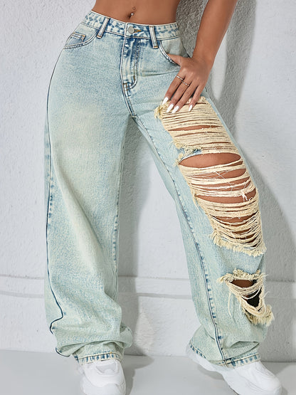 Jean Large Coupe Vintage Effet Délavé – Denim Urbain Bleu Lavé Classique