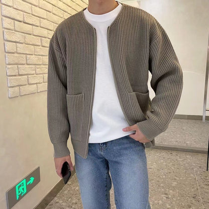 Cardigan Tricoté Zippé Homme Loom & Soul™ – Col cheminée doux avec poches pour un confort toutes saisons