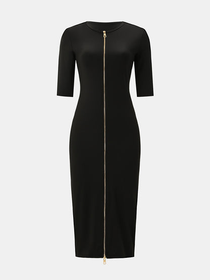 Robe midi moulante à encolure bateau – Robe élégante à manches courtes et coupe ajustée