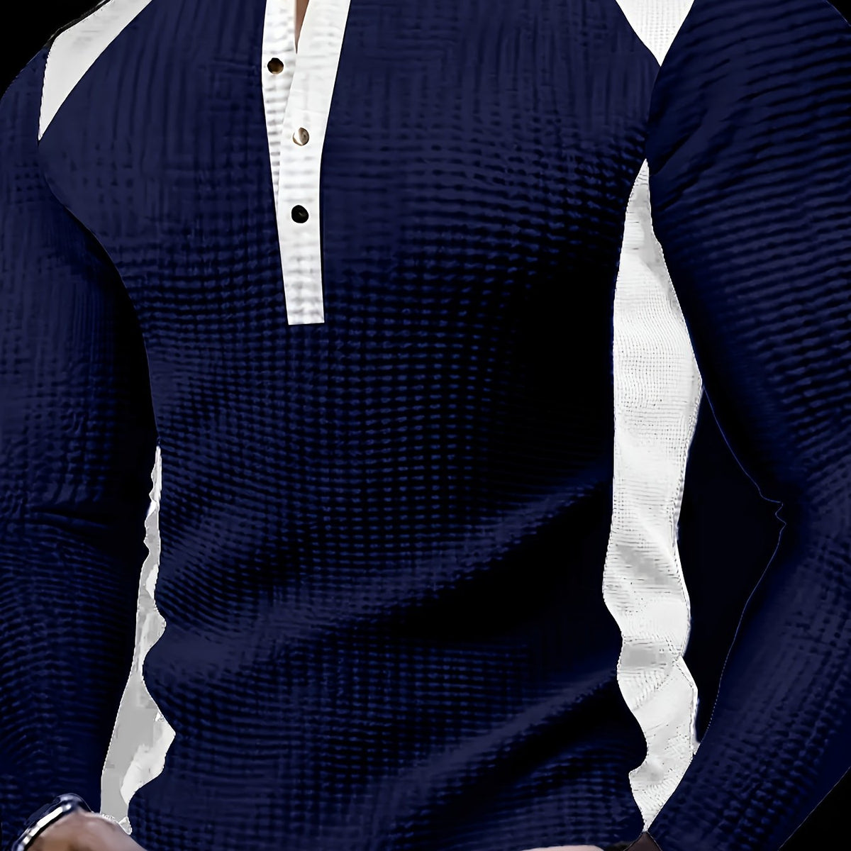 Men’s Waffle Henley Shirt – White & Black All-Season Button Top