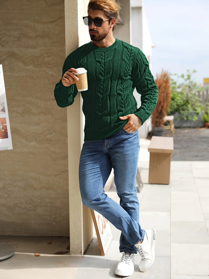 Suéter de punto a rayas para hombre – Suéter suave con cuello redondo y ribete acanalado