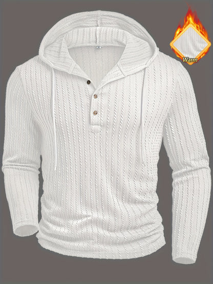 T-shirt Henley à capuche pour homme – Pull à capuche décontracté texturé à manches longues et cordon de serrage
