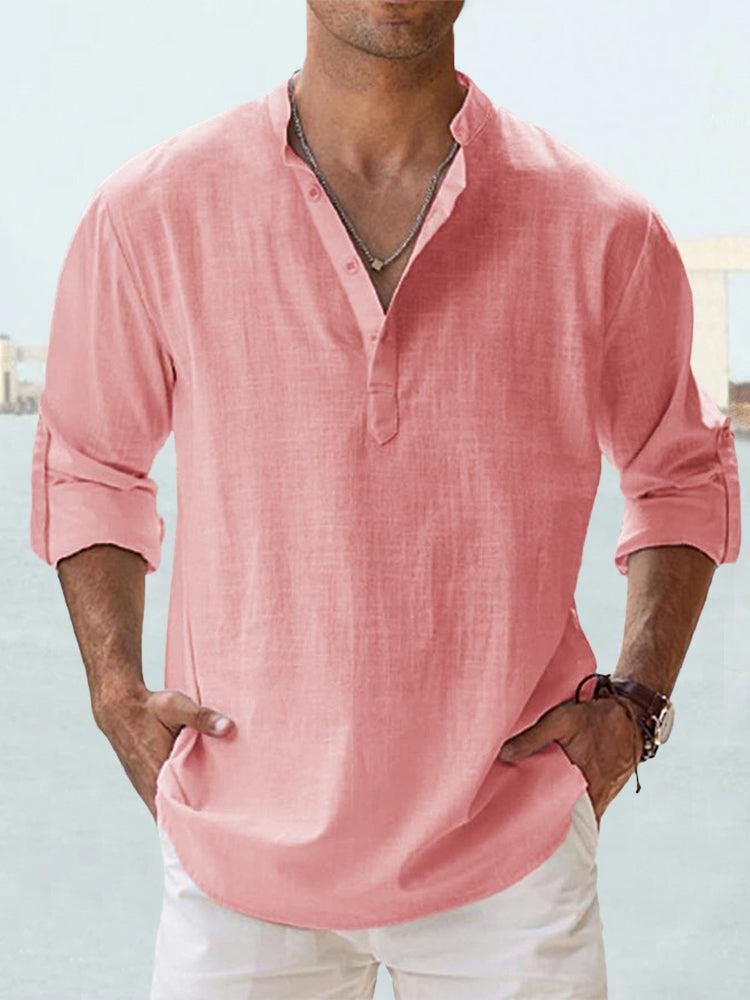 Men’s Stand Collar Sports Shirt – Loose Fit Breathable Cotton Pullover