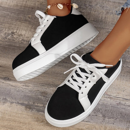 Loom & Soul™ Baskets rétro à lacets – Chaussures de marche en PU pour femmes avec talon compensé confortable de 3 à 5 cm et semelle en caoutchouc