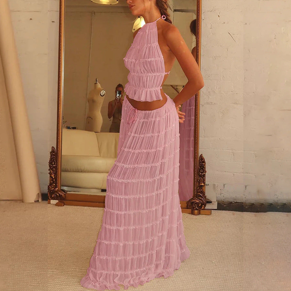 Ensemble 2 pièces robe caraco Loom & Soul™ – Haut court dos nu et jupe longue plissée taille haute pour femme