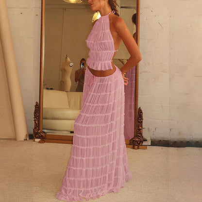Ensemble 2 pièces robe caraco Loom & Soul™ – Haut court dos nu et jupe longue plissée taille haute pour femme