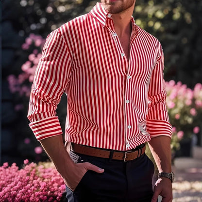 Loom & Soul™ Men’s Striped Long-Sleeve Shirt – Casual Lapel Button Down Top