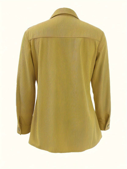 Veste en velours côtelé moutarde pour femme – Élégante, boutonnée, avec poches