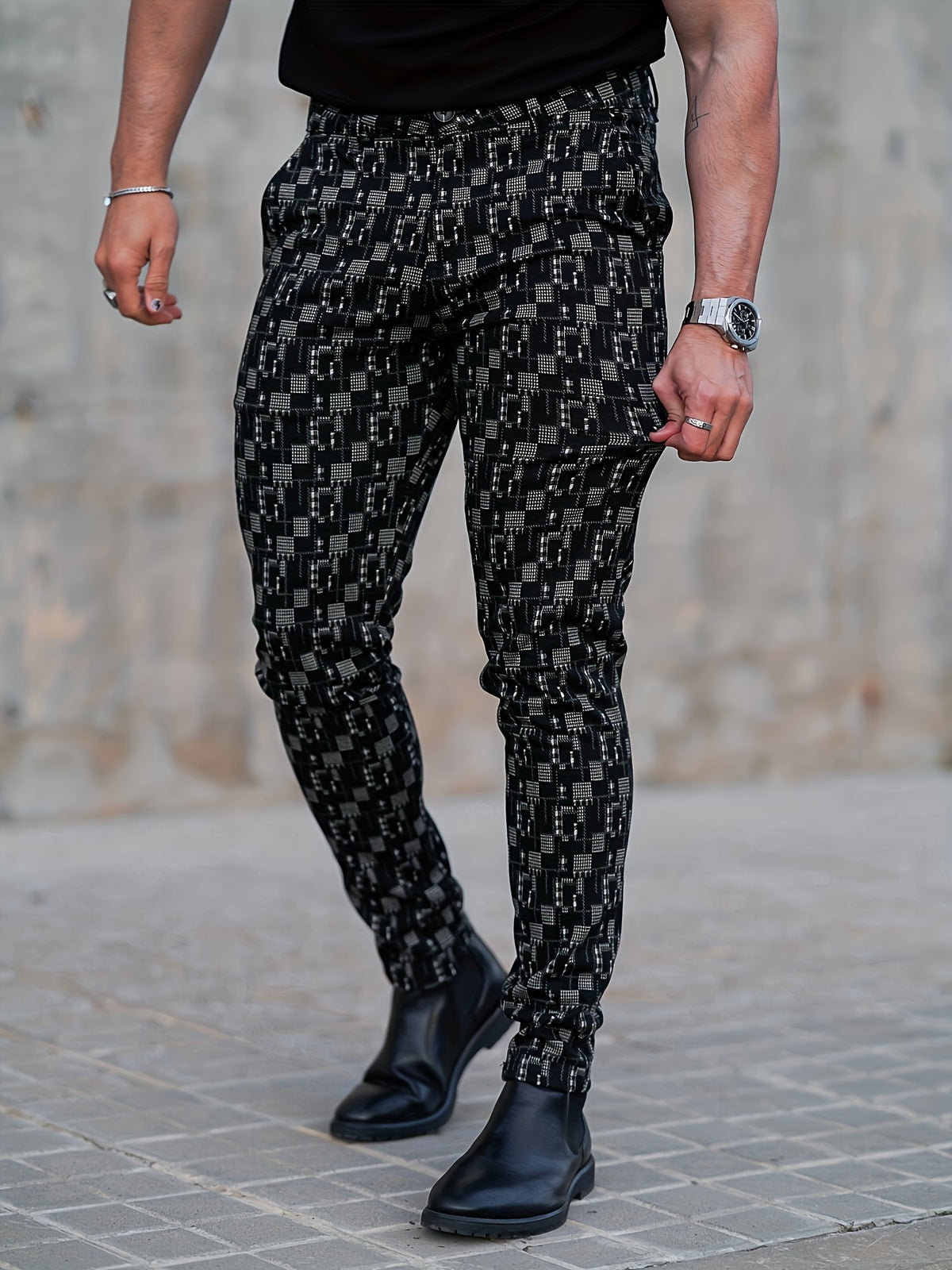 Pantalones de traje a cuadros de corte ajustado para hombre – Pantalones de vestir elásticos entallados