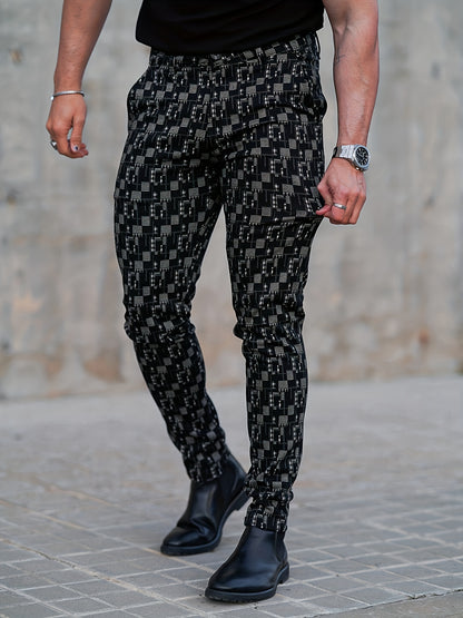 Pantalones de traje a cuadros de corte ajustado para hombre – Pantalones de vestir elásticos entallados