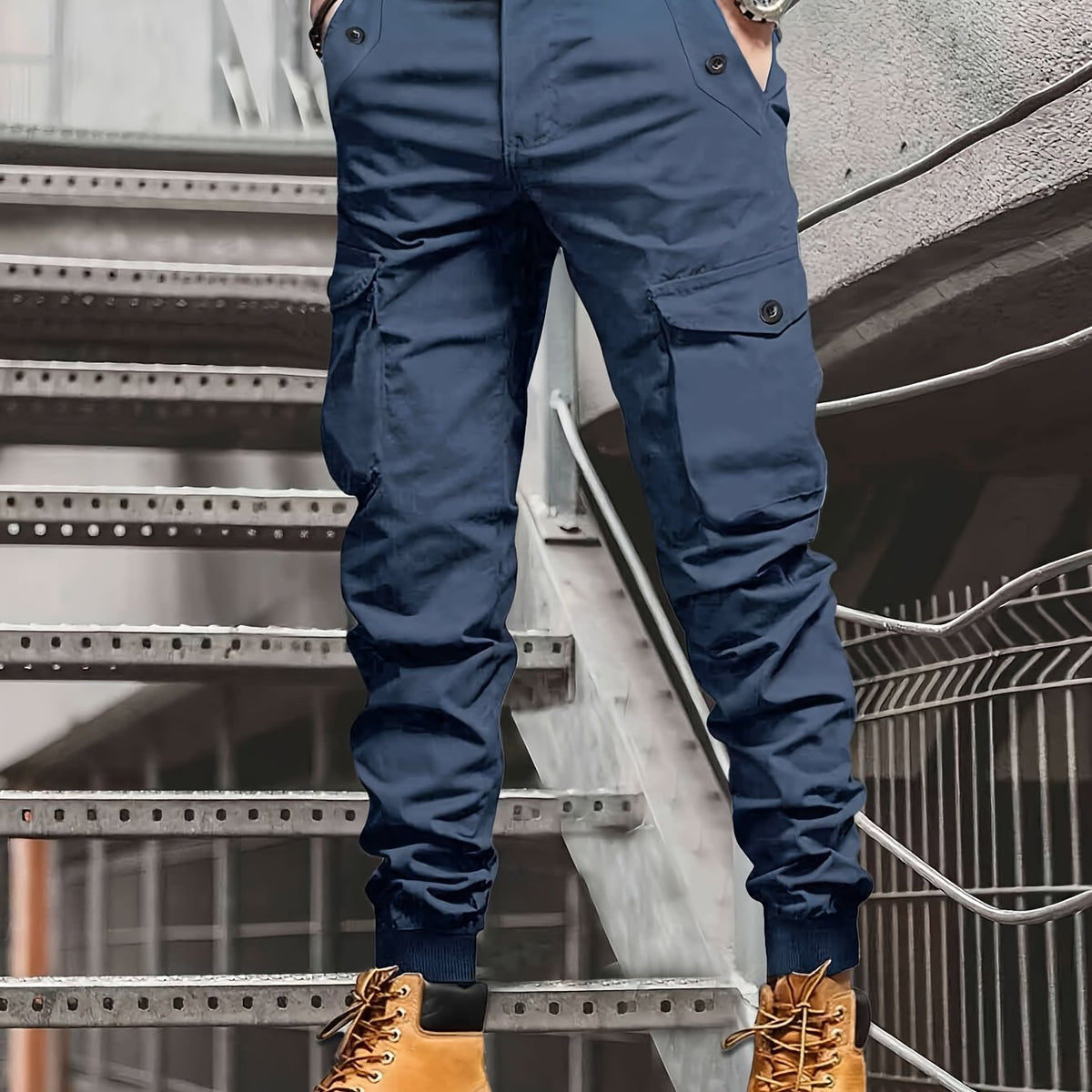Men’s Olive Cargo Pants – Multi-Pocket Drawstring Utility Trousers