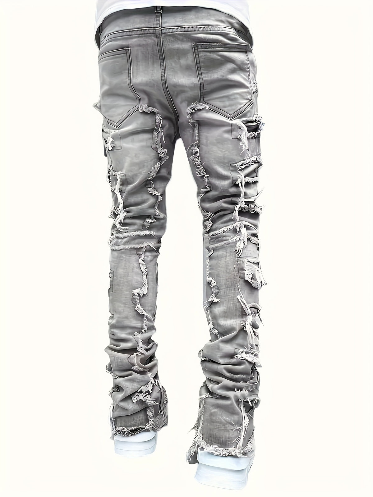 Jean slim homme vieilli – déchirures superposées et patchwork denim urbain