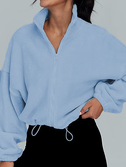 Women’s Polar Fleece Zip Jacket – Stand Collar Casual Sportswear
