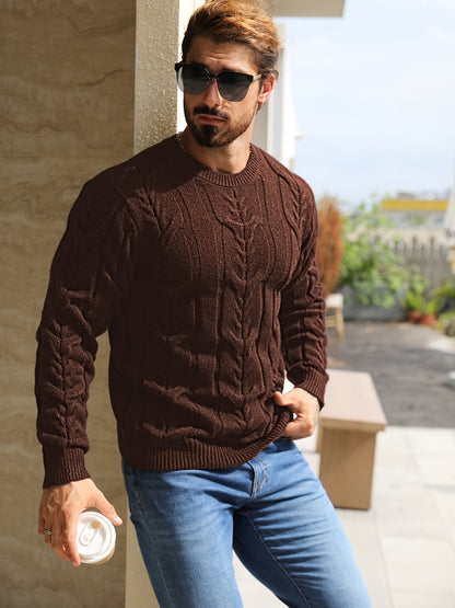 Suéter de punto a rayas para hombre – Suéter suave con cuello redondo y ribete acanalado