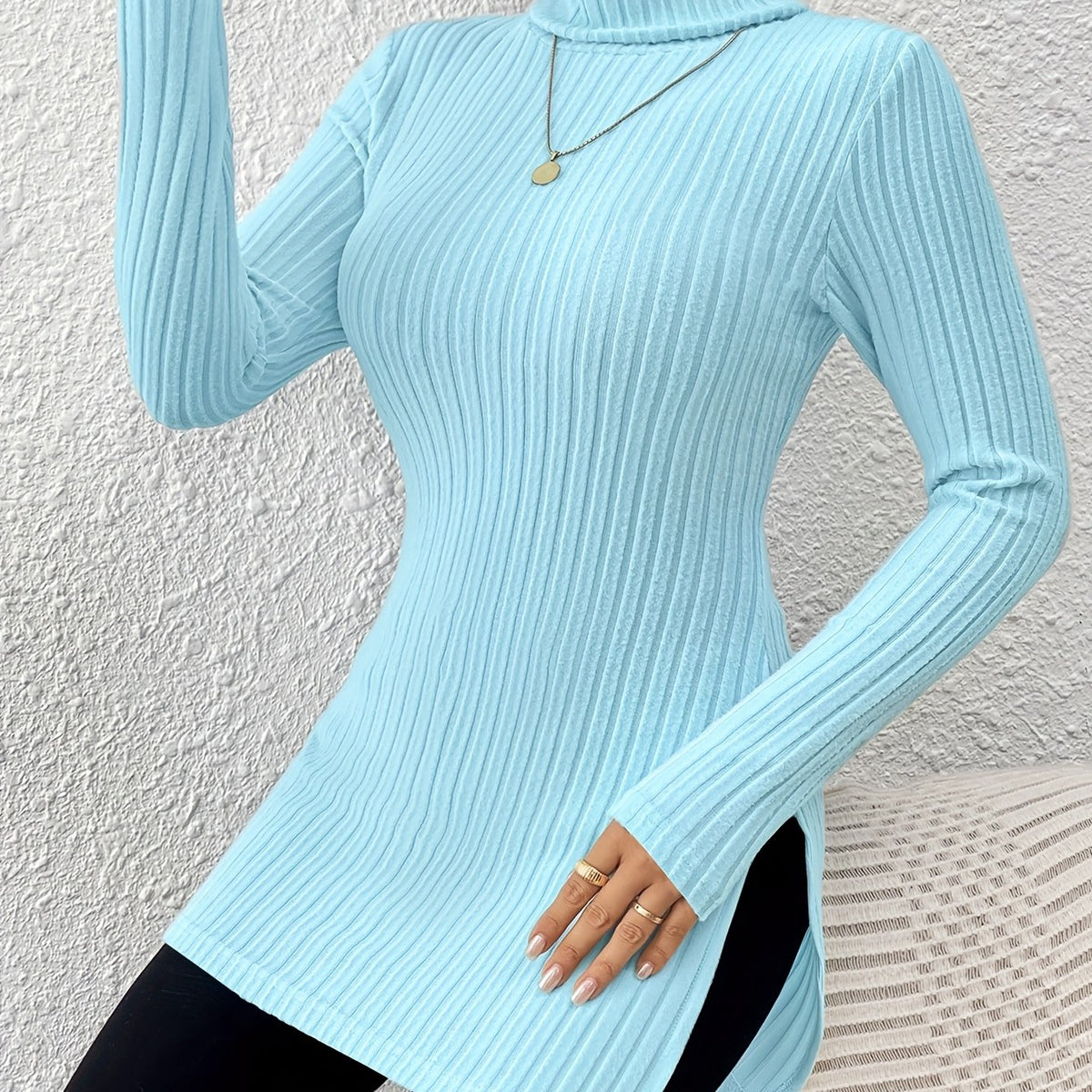 Haut élégant à col roulé pour femme – Tricot doux à manches longues et col montant