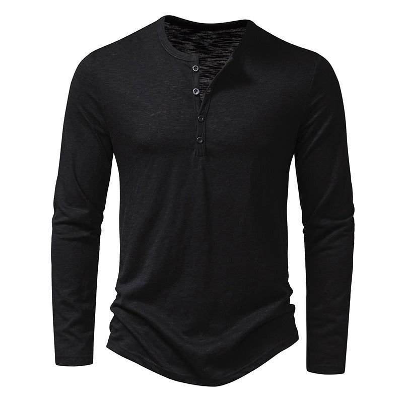 Haut à manches longues boutonné Loom & Soul™ pour homme – T-shirt uni décontracté pour le printemps et l'automne